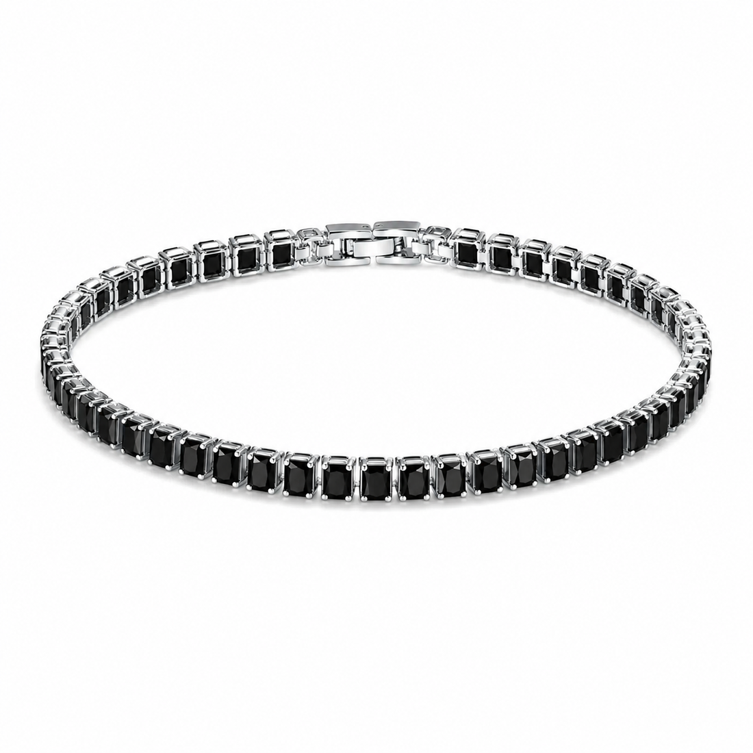 Pulseira Tennis Riviera Masculina Obsidian em aço premium com zircônias negras