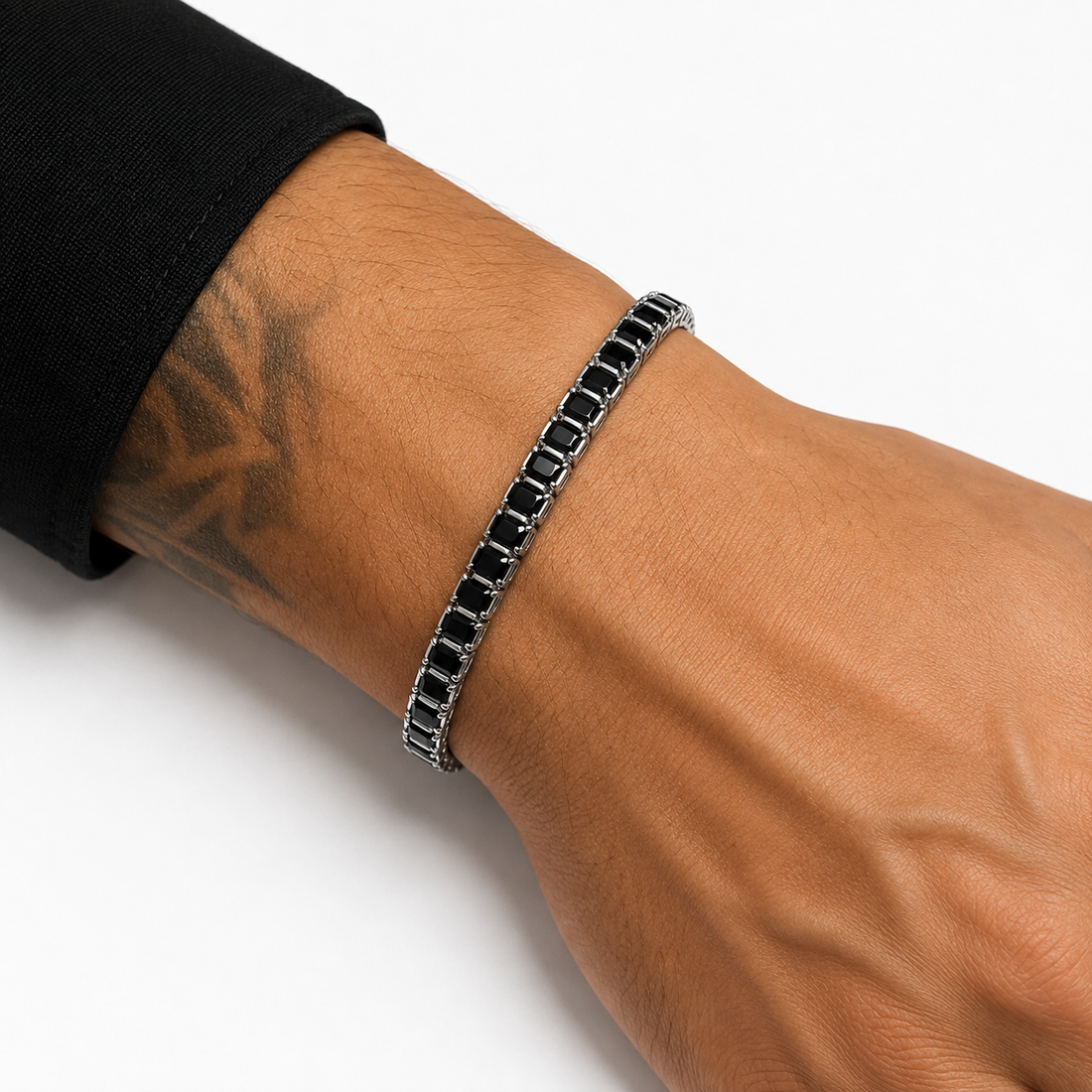 Pulseira Tennis Riviera Masculina Obsidian em aço premium com zircônias negras