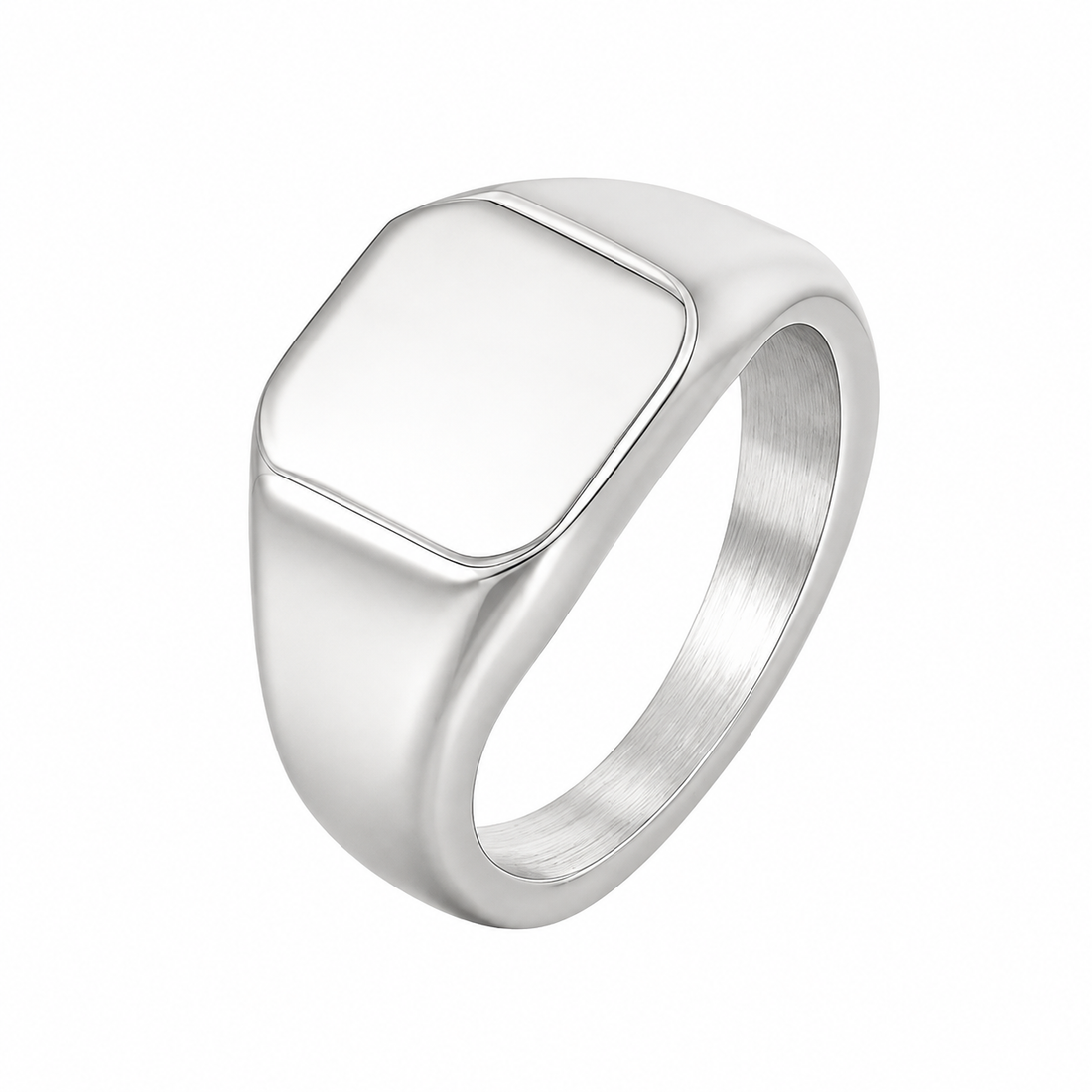Anel Signet masculino em aço inoxidável escovado prata