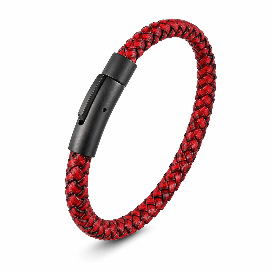 Pulseira Eclipse masculina em couro premium na cor vermelho