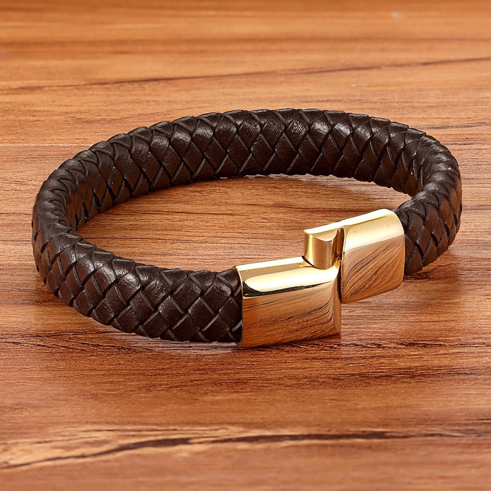 Pulseira Titan Weave em Couro Premium com Fecho Magnético