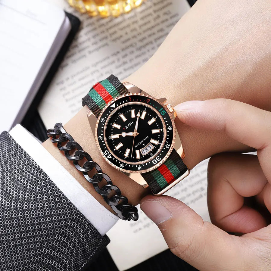Relógio Masculino Atlas Expedition com Pulseira de Nylon prata com preto